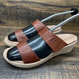 Crocs Dual Comfort Brown Leather Strap Wedge Sandals Womens 7